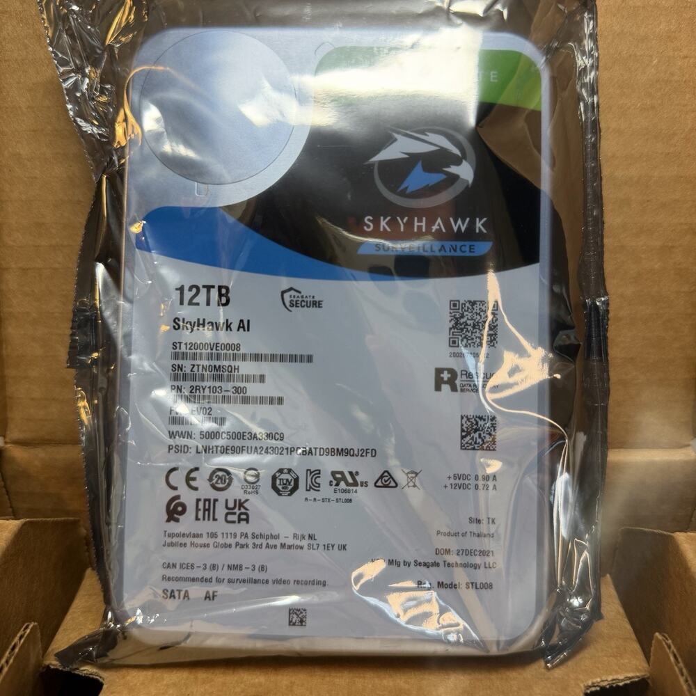 Seagate SkyHawk AI 12TB 3.5" SATA Surveillance HDD Hard Drive ST12000VE008